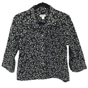 Christopher & Banks Womens Black Embroidered Cropped Jacket Size Medium